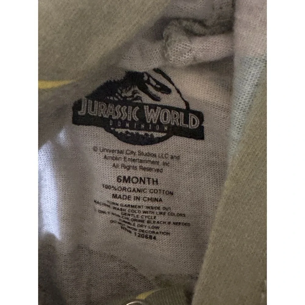 Jurassic World Dominion Dinosaur Hooded Romper Organic Cotton Green 6 Months